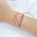 Rose Quartz Wrap Bracelet Strawberry Crystal Beaded Boho Jewelry Gift