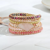 Rose Quartz Wrap Bracelet Strawberry Crystal Beaded Boho Jewelry Gift