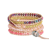 Rose Quartz Wrap Bracelet Strawberry Crystal Beaded Boho Jewelry Gift