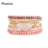 Rose Quartz Wrap Bracelet Strawberry Crystal Beaded Boho Jewelry Gift
