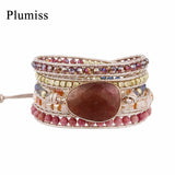 Strawberry Quartzs Wrap Bracelets Hematite Rhodonite Boho Bracelet