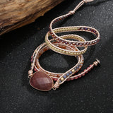 Strawberry Quartzs Wrap Bracelets Hematite Rhodonite Boho Bracelet
