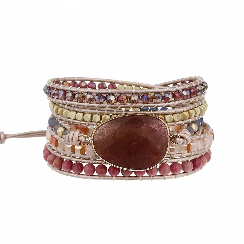 Strawberry Quartzs Wrap Bracelets Hematite Rhodonite Boho Bracelet