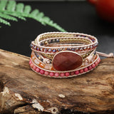 Strawberry Quartzs Wrap Bracelets Hematite Rhodonite Boho Bracelet