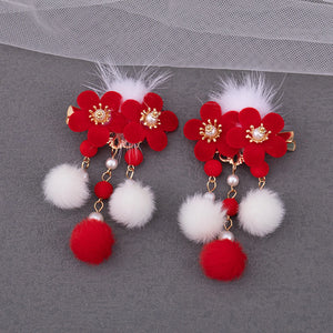 Red Floral Hair Clip Hairpin for Girls Chinese Hanfu Decor