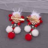 Red Floral Hair Clip Hairpin for Girls Chinese Hanfu Decor