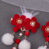 Red Floral Hair Clip Hairpin for Girls Chinese Hanfu Decor