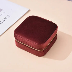 Plush Velvet Jewelry Box Geometric Travel Zipper Case Necklace Earring