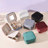 Plush Velvet Jewelry Box Geometric Travel Zipper Case Necklace Earring