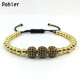 Pohier Men's Charm Bracelets with CZ Balls and Beads Macrame Jewelry
