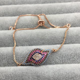 Pohier CZ Evil Eye Bracelet, Charms Micro Pave Chain for Women