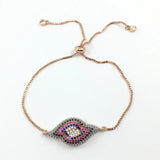 Pohier CZ Evil Eye Bracelet, Charms Micro Pave Chain for Women