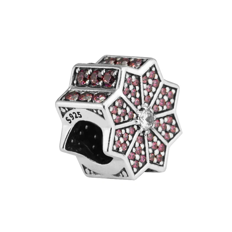 Poinsettia Red & Clear CZ Charm Sterling Silver Jewelry Charms