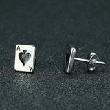 Poker Card Earrings Stud Stainless Steel Spade Playing Card Party Brincos