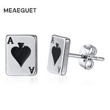 Poker Card Earrings Stud Stainless Steel Spade Playing Card Party Brincos