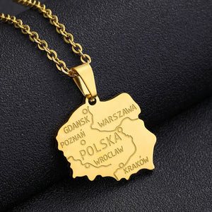 Poland Map Pendant Necklace Stainless Steel Female Choker Polish Jewelry