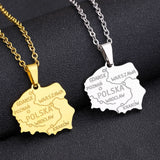 Poland Map Pendant Necklace Stainless Steel Female Choker Polish Jewelry
