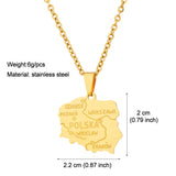 Poland Map Pendant Necklace Stainless Steel Female Choker Polish Jewelry