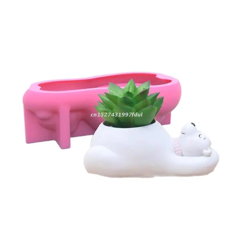 Polar Bear Flowerpot Epoxy Resin Mold Succulent Plant Pot Holder Silicone Mould