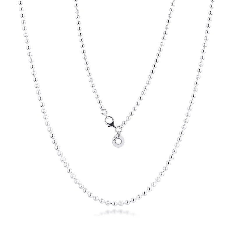 Sterling Silver Ball Chain Necklace Women Clear CZ Pendant Jewelry