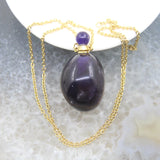 Amethyst Perfume Bottle Pendant, Crystal Diffuser Necklace