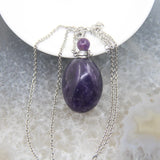 Amethyst Perfume Bottle Pendant, Crystal Diffuser Necklace