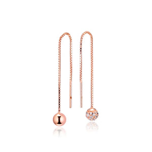 Rose Gold Bead Dangle Earrings for Women Long Chain Small Ball Women Earrings