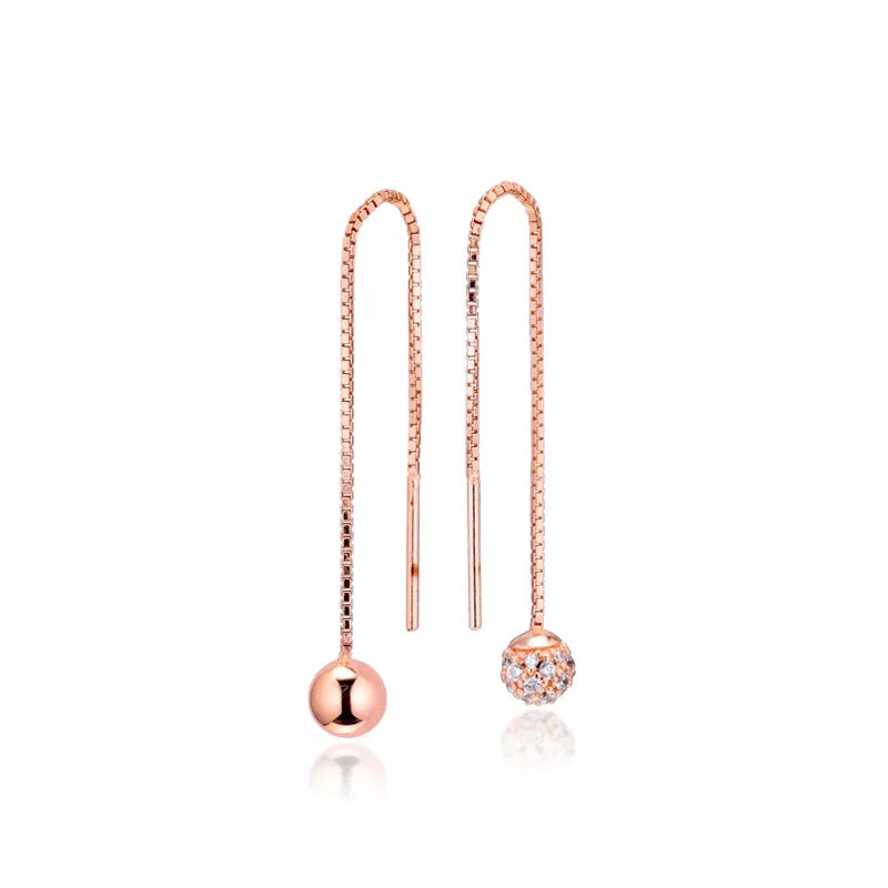 Rose Gold Bead Dangle Earrings for Women Long Chain Small Ball Women Earrings