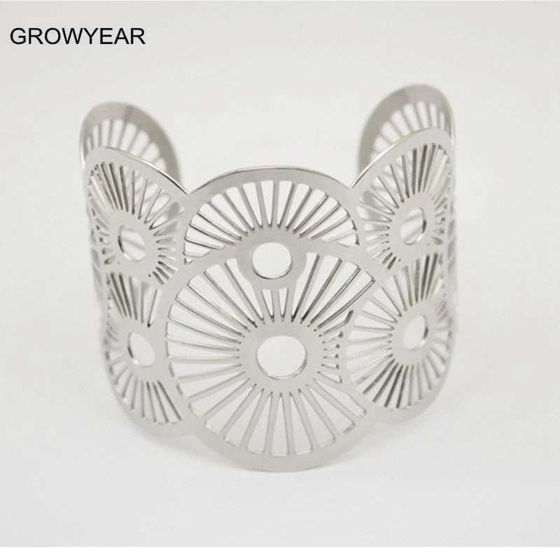 Silver Geometric Bangle Bracelet Stainless Steel