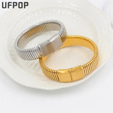 Polished Stainless Steel Magnetic Clasp Elastic Bracelet