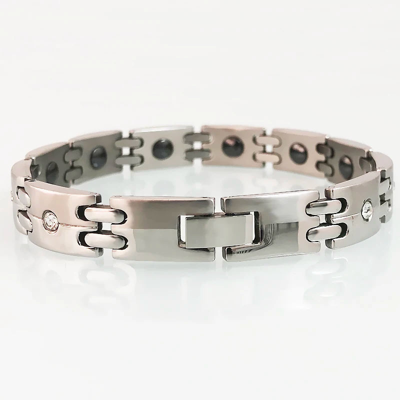 Stainless Steel Rhinestone Bracelet Health Therapy Magnetic Bangle