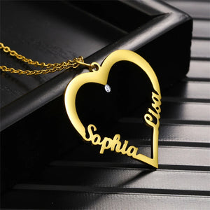 Personalized Double Name Necklace Heart Pendant