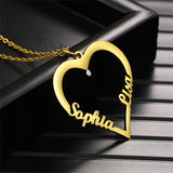 Personalized Double Name Necklace Heart Pendant