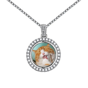 Crystal Paved Pet Cat Dog Photo Necklace for Women