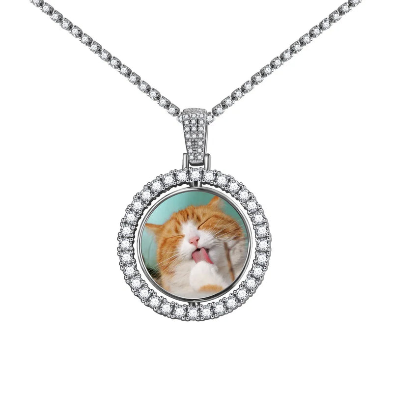 Crystal Paved Pet Cat Dog Photo Necklace for Women