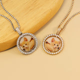 Crystal Paved Pet Cat Dog Photo Necklace for Women