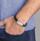 PolishedPlus Engraved Steel Leather Bracelet for Dad