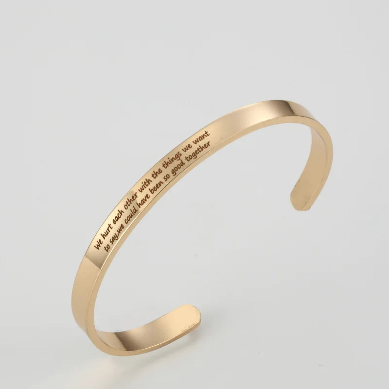 PolishedPlus Stainless Steel Bangle Letter Personalized Bracelet for Women