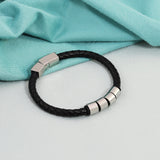 Custom Family Name Bracelet Braided Leather Beads Bangle for Men Fathers