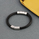 Custom Family Name Bracelet Braided Leather Beads Bangle for Men Fathers