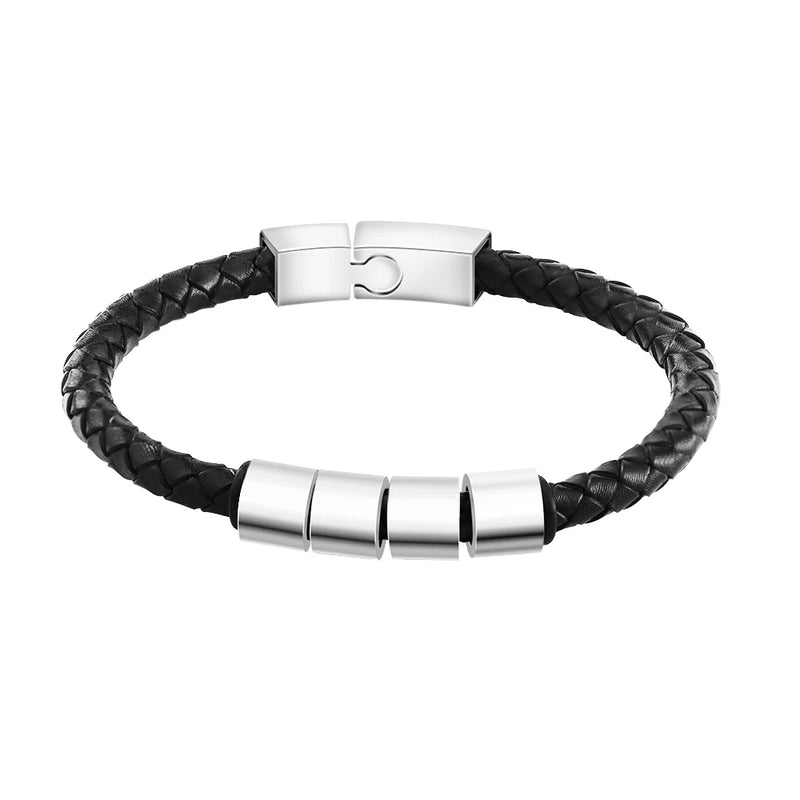 Custom Family Name Bracelet Braided Leather Beads Bangle for Men Fathers