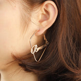 Irregular Square Name Earrings U Heart Shape for Women
