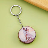 PolishedPlus Retro Round Wooden Keyrings Custom Photo Keychain Holder
