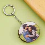 PolishedPlus Retro Round Wooden Keyrings Custom Photo Keychain Holder