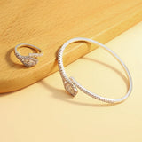 Geometric Rhombic Crystal Bracelet Rings Set Adjustable Jewelry Women