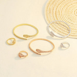 Geometric Rhombic Crystal Bracelet Rings Set Adjustable Jewelry Women