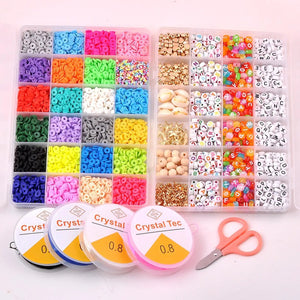 Polymer Clay Beads Elastic Strings Pendant Charms Flat Round Letter Bead