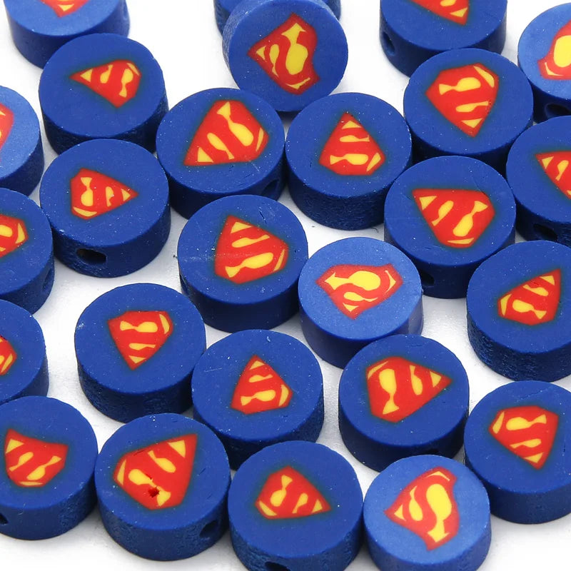 Superhero Theme Polymer Clay Spacer Beads for Jewelry Making