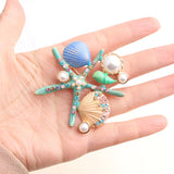 Enamel Sea Star Coral Starfish Brooches Women PearlAnimal