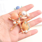 Enamel Sea Star Coral Starfish Brooches Women PearlAnimal